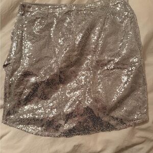 Elegant Silver Sequin Midi Skirt